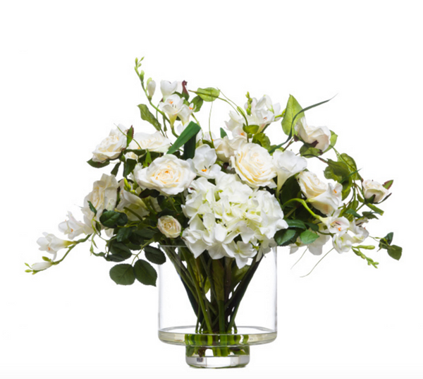 White Mixed Hydrangea Flowers in Waterlike