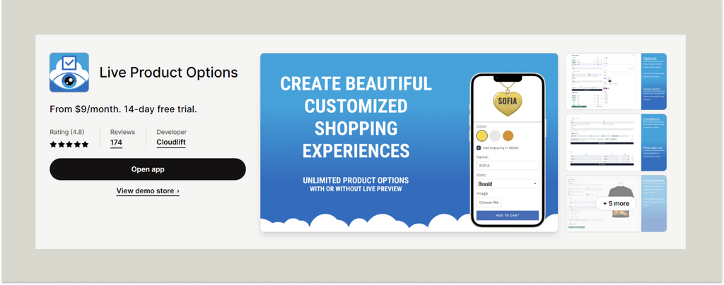 Shopify app - Live Product Option