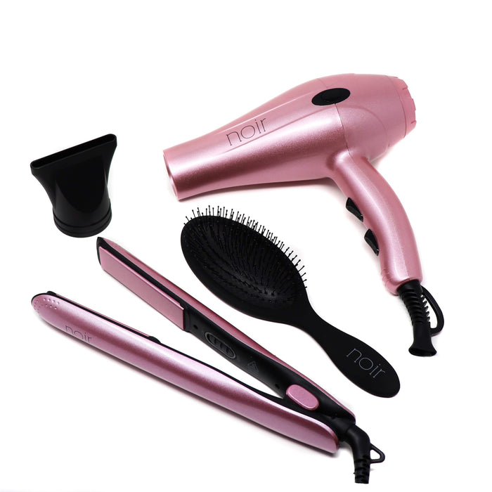 Noir Blush Pink Nouveau Styler and Brush Set + Noir Lightweight 1875W Hair Dryer Bundle
