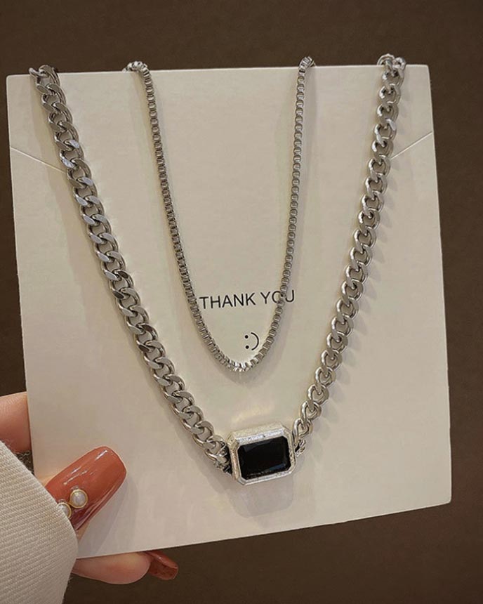 Black Pendant Double Chain Necklace (1)