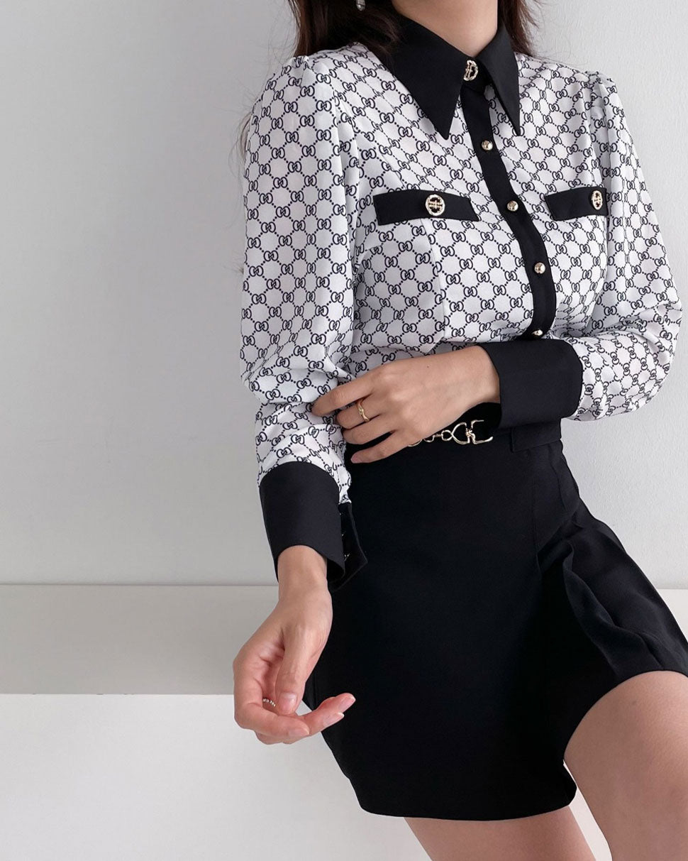 Chess Button Blouse