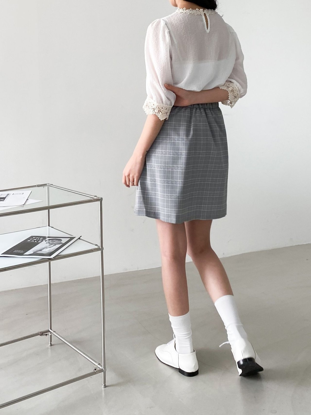 wafers skirt check pattern grey beige fashion