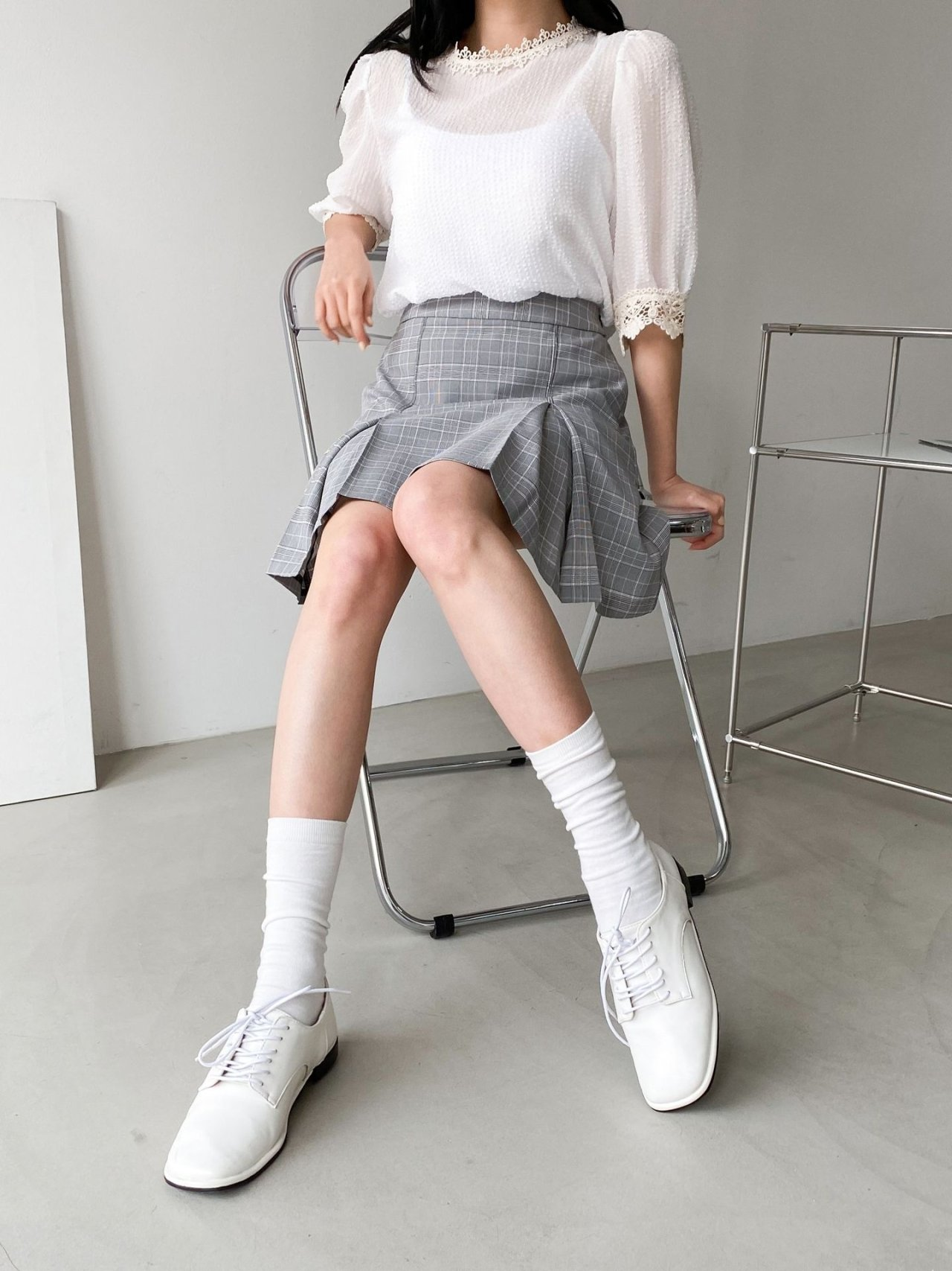 wafers skirt check pattern grey beige fashion