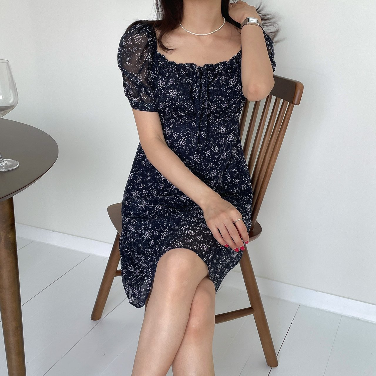 Eriv Flower dress puff look style ootd date friend daily fashion