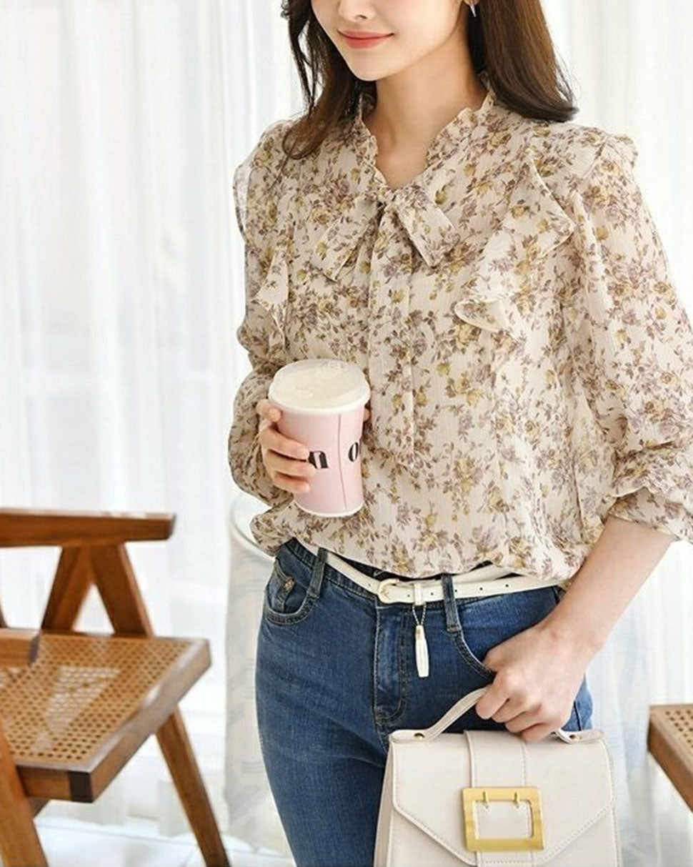 flower blouse office look lovely fashion Korea Australia life