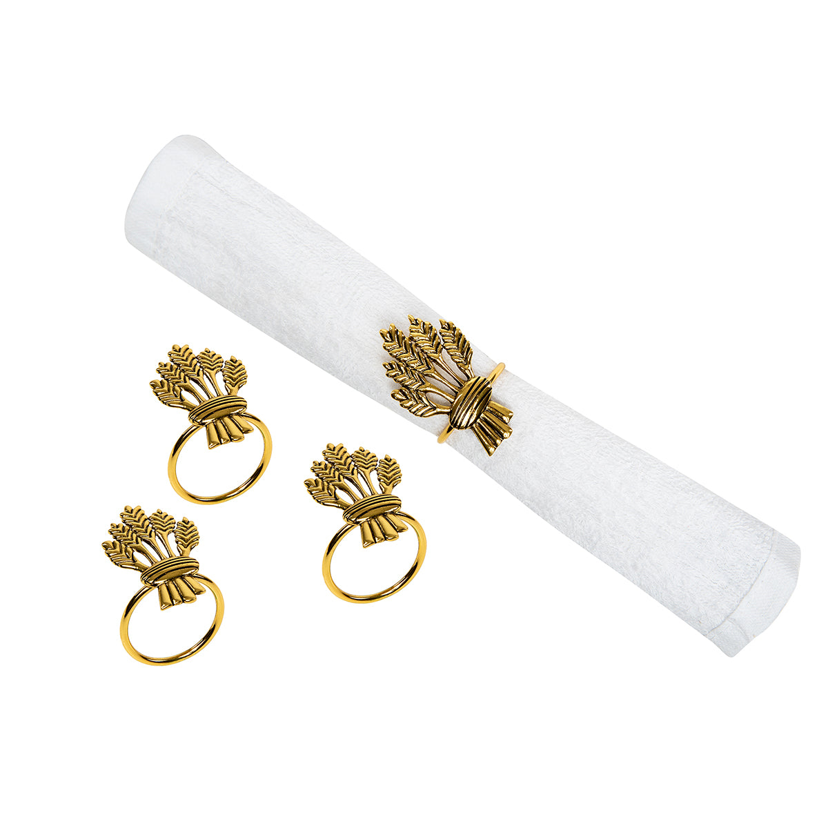 Bronze Wheat Bundle Napkin Ring, Set of 4