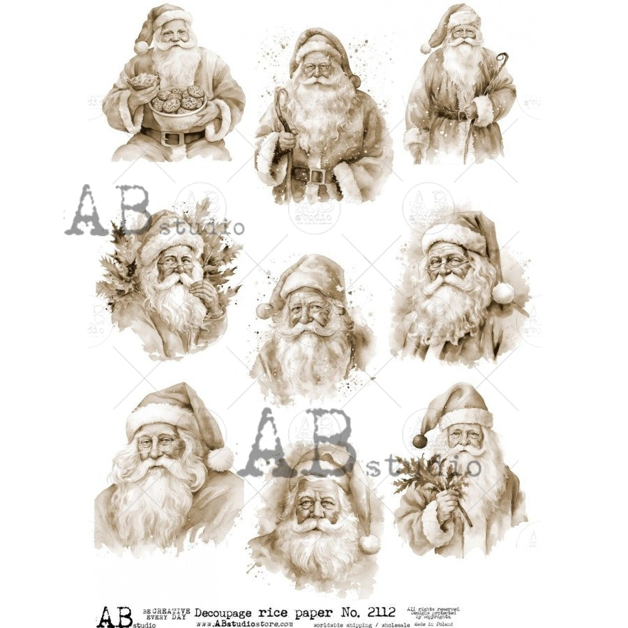 Sepia Santas Decoupage Rice Paper A4 Item No. 2112 by AB Studio