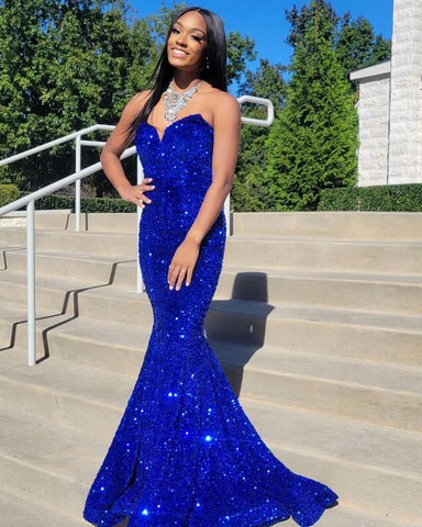 Glitter Sequin Royal Blue Prom Dresses 2024 Long Mermaid Evening