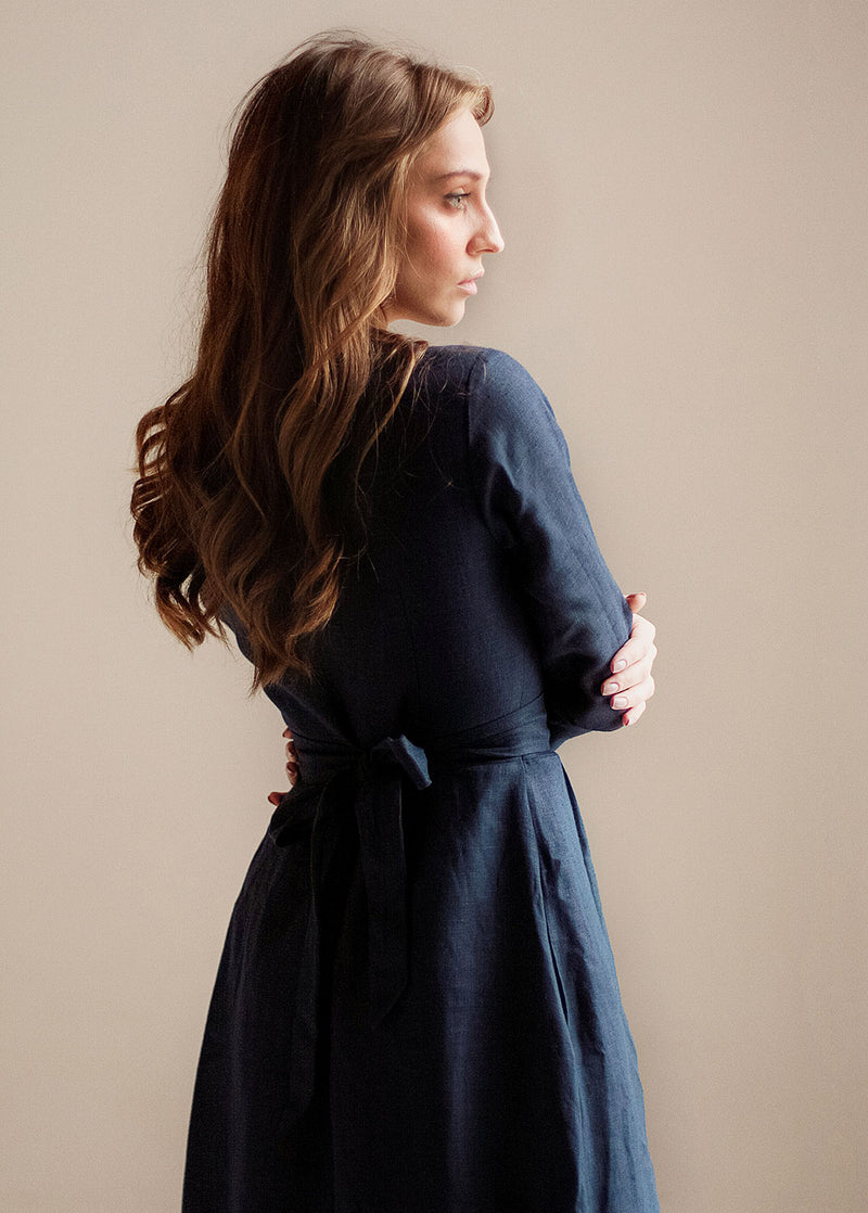 Navy blue maxi dress with sleeves | Nich Linen – NichLinen