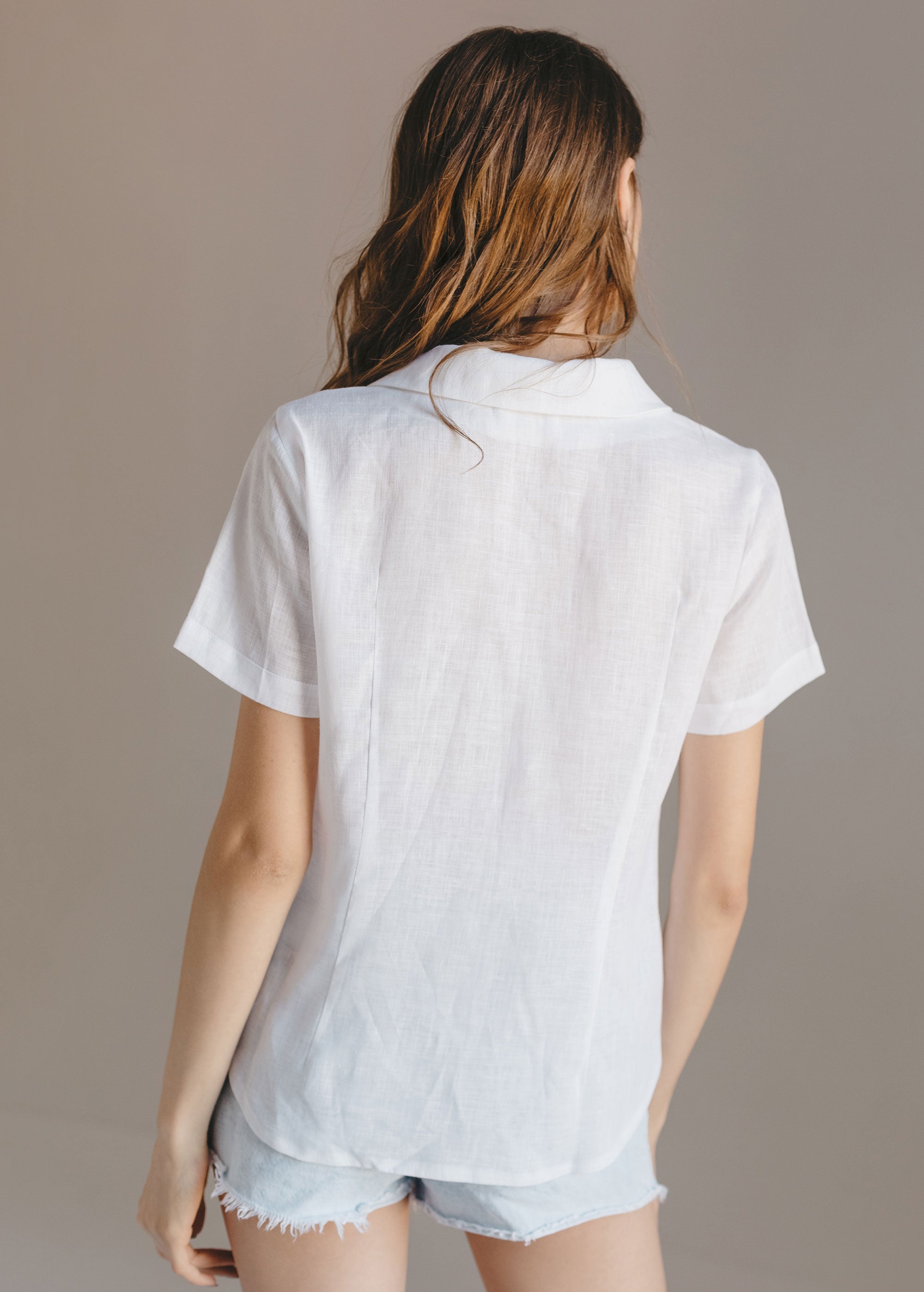 White linen short sleeve shirt womens, white linen top | Nich Linen ...