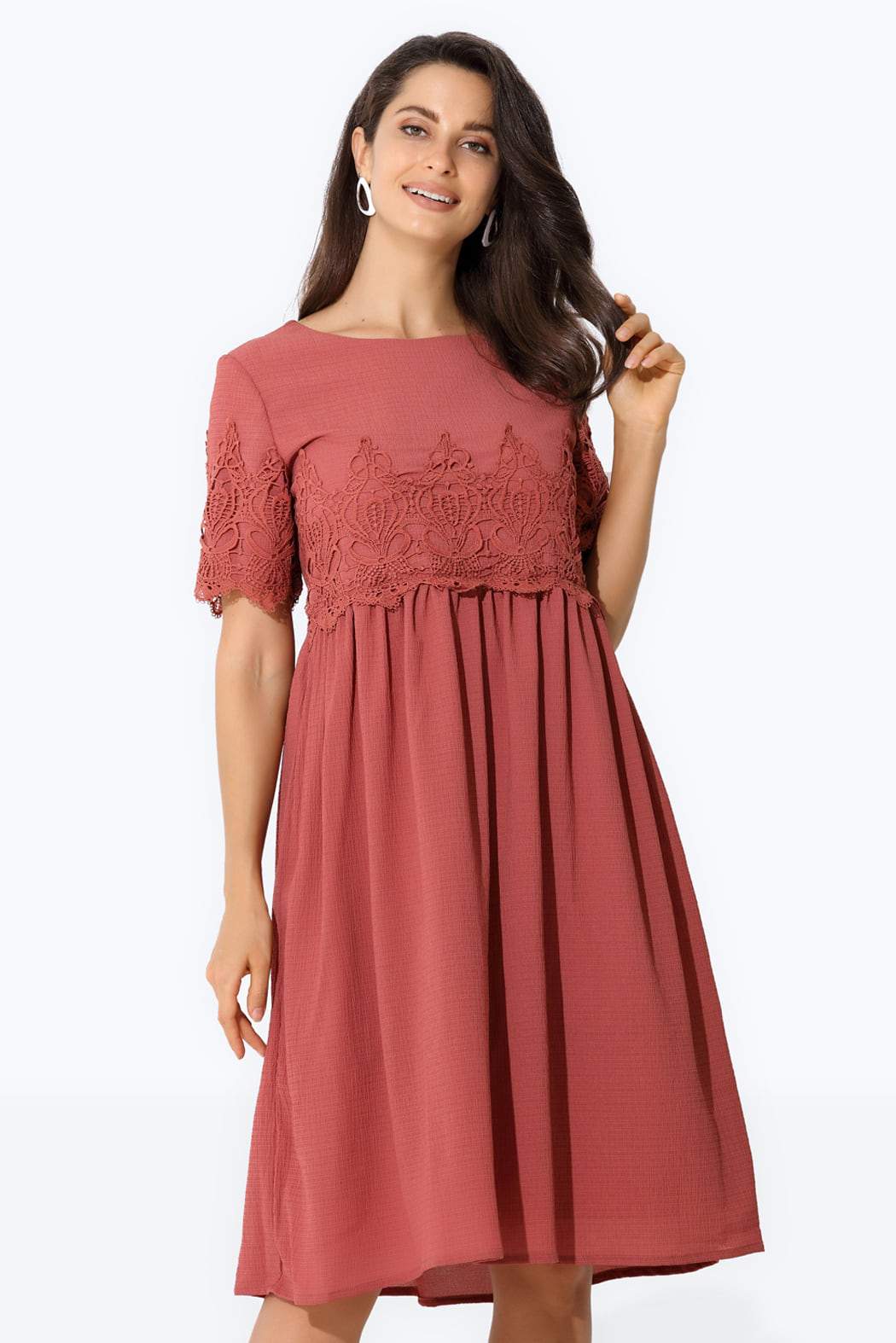 pink embroidered midi dress