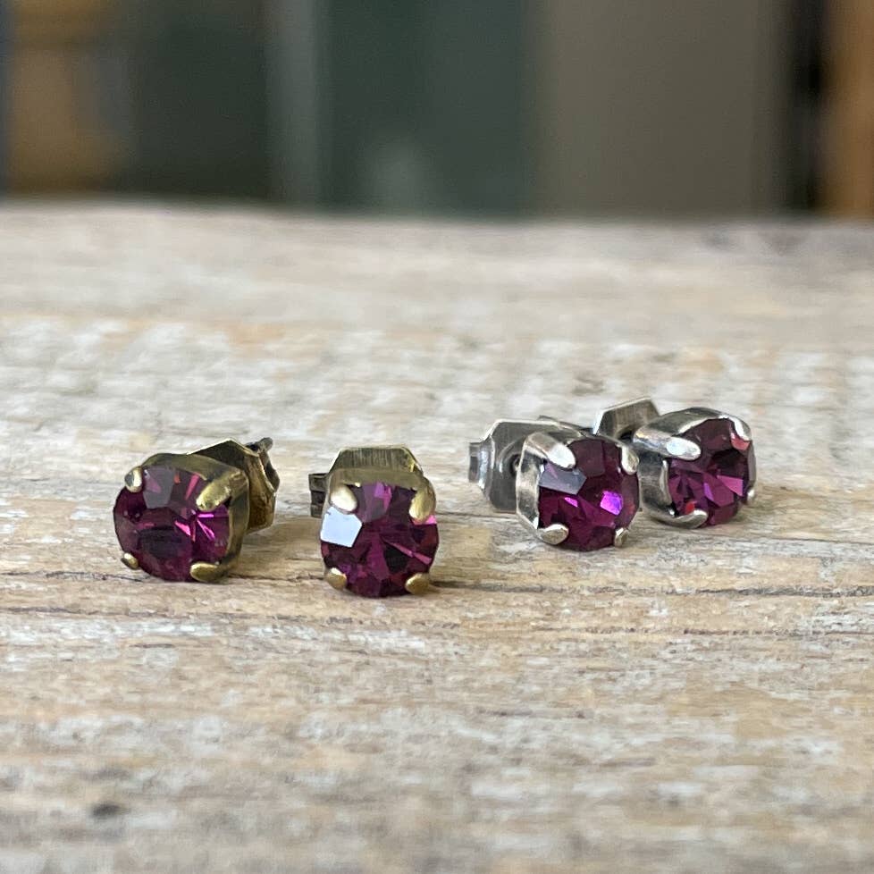  Amethyst Purple Vintage Rhinestone Post Earrings (Small) 