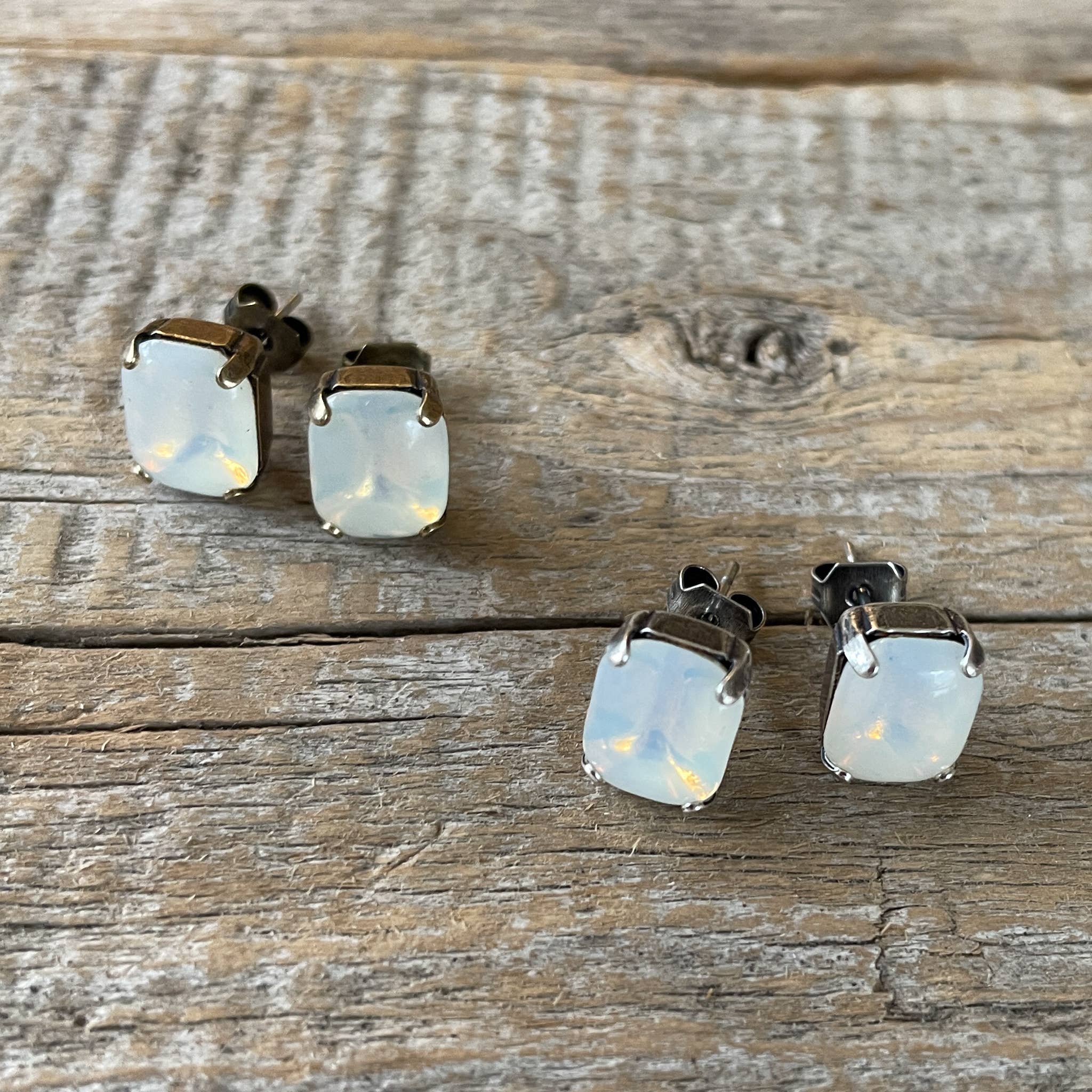  Milky Opal Vintage Rhinestone Post Earrings (Large) 