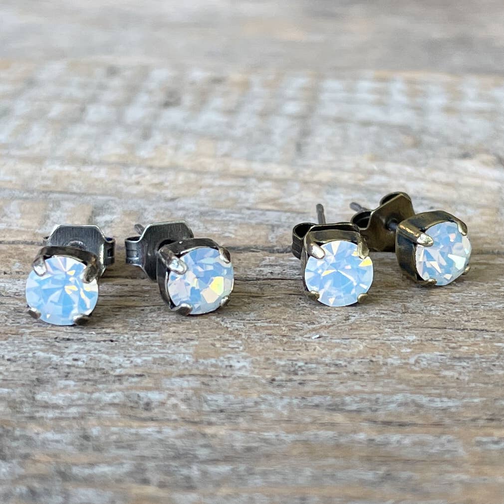  White Opal Vintage Rhinestone Post Earrings (Small) 