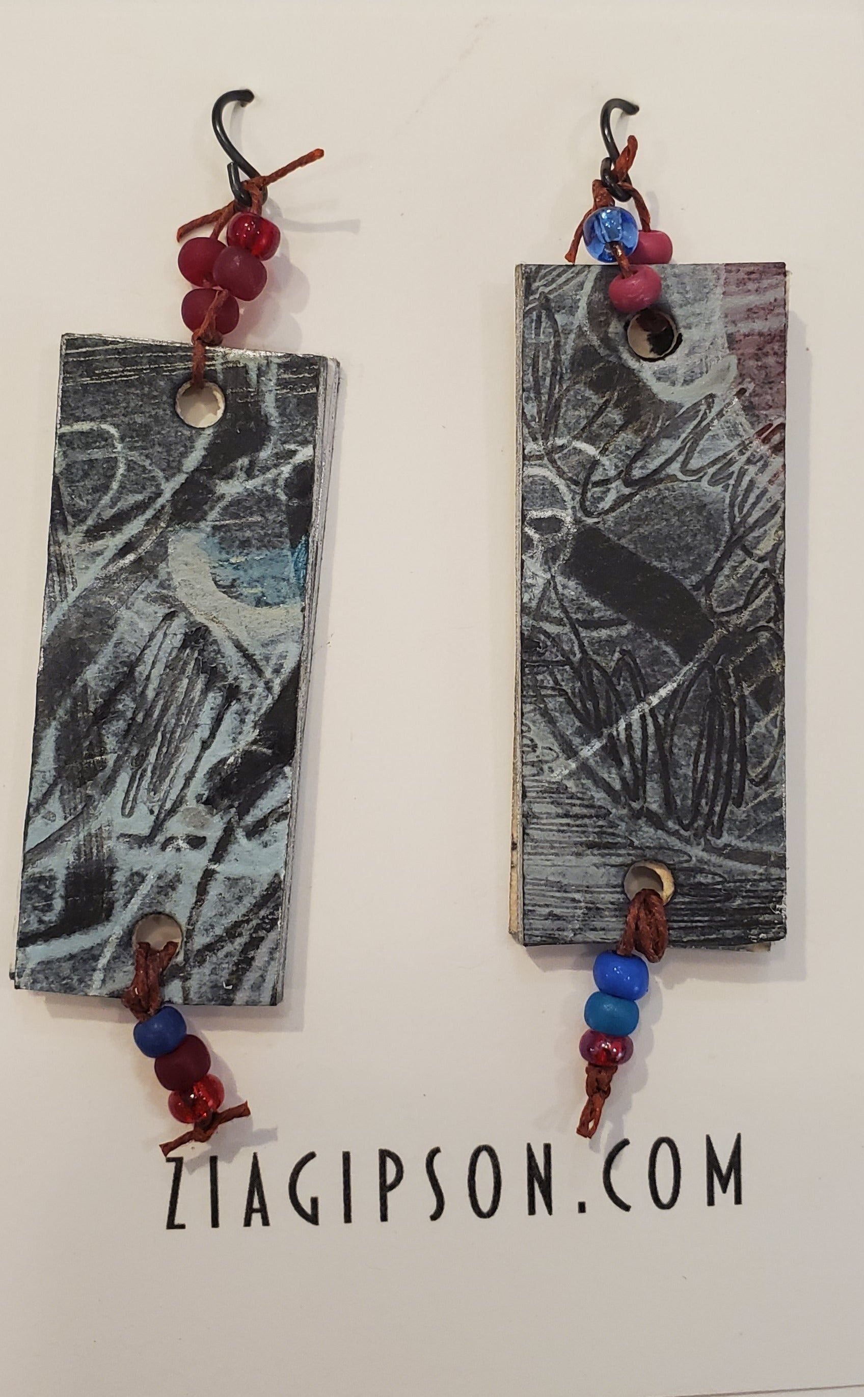  Abstract Rectangles With Bead Adornment Earrings by Zia Gipson 