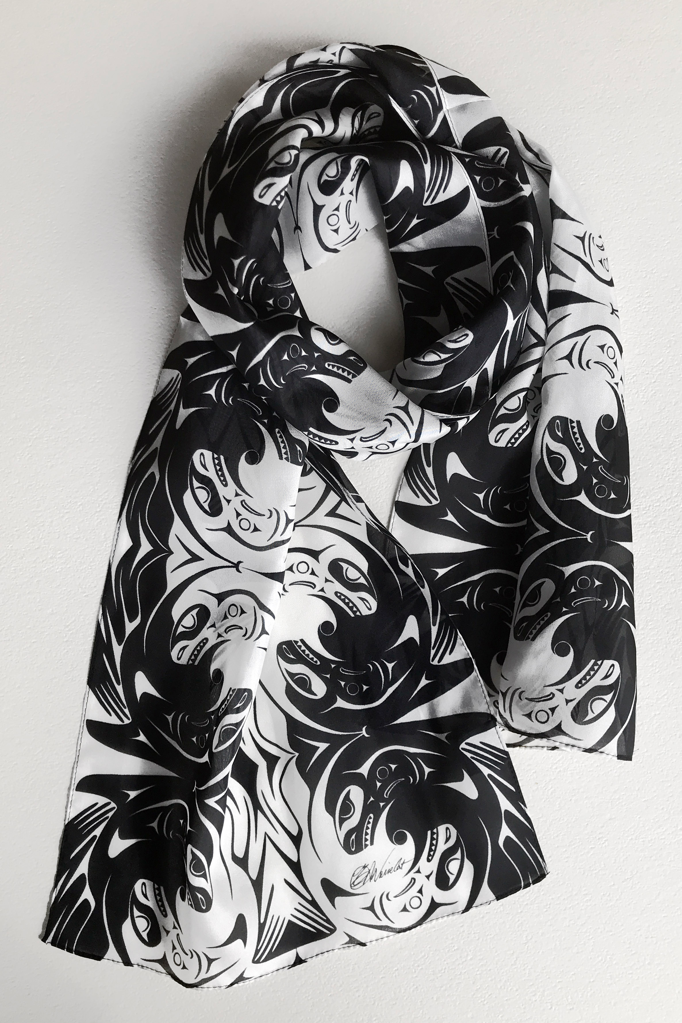  Black and White Orcas Scarf - Short by NoiseCat Art 