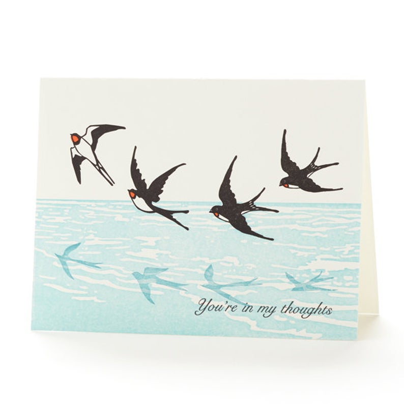  Swallows You're in My Thoughts Notecard by Ilee Papergoods Letterpress 