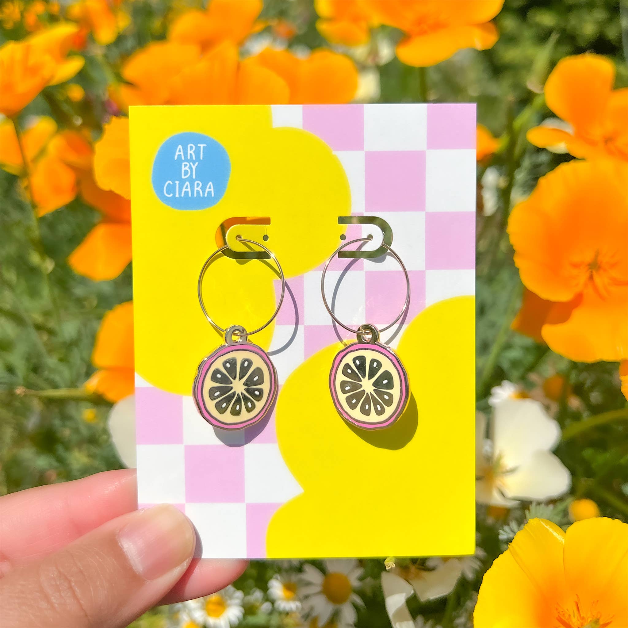  Gold Filled Pink Lemonade Hoop Earrings 