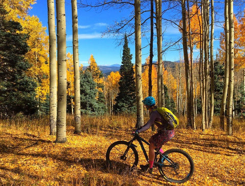 Mountain biker surrounded by fall foliage