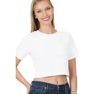 Cotton Short Sleeve Cropped Top - Aveline Boutique
