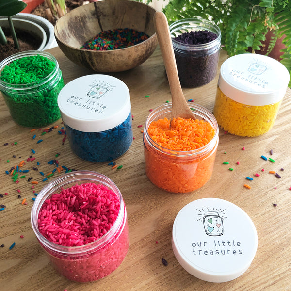 Coloured Rice Sensory Play Ideas - Our Little Treasures