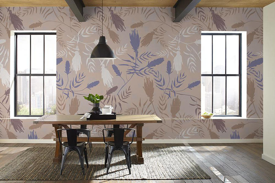 a dining room featuring waverly peel and stick wallpaper