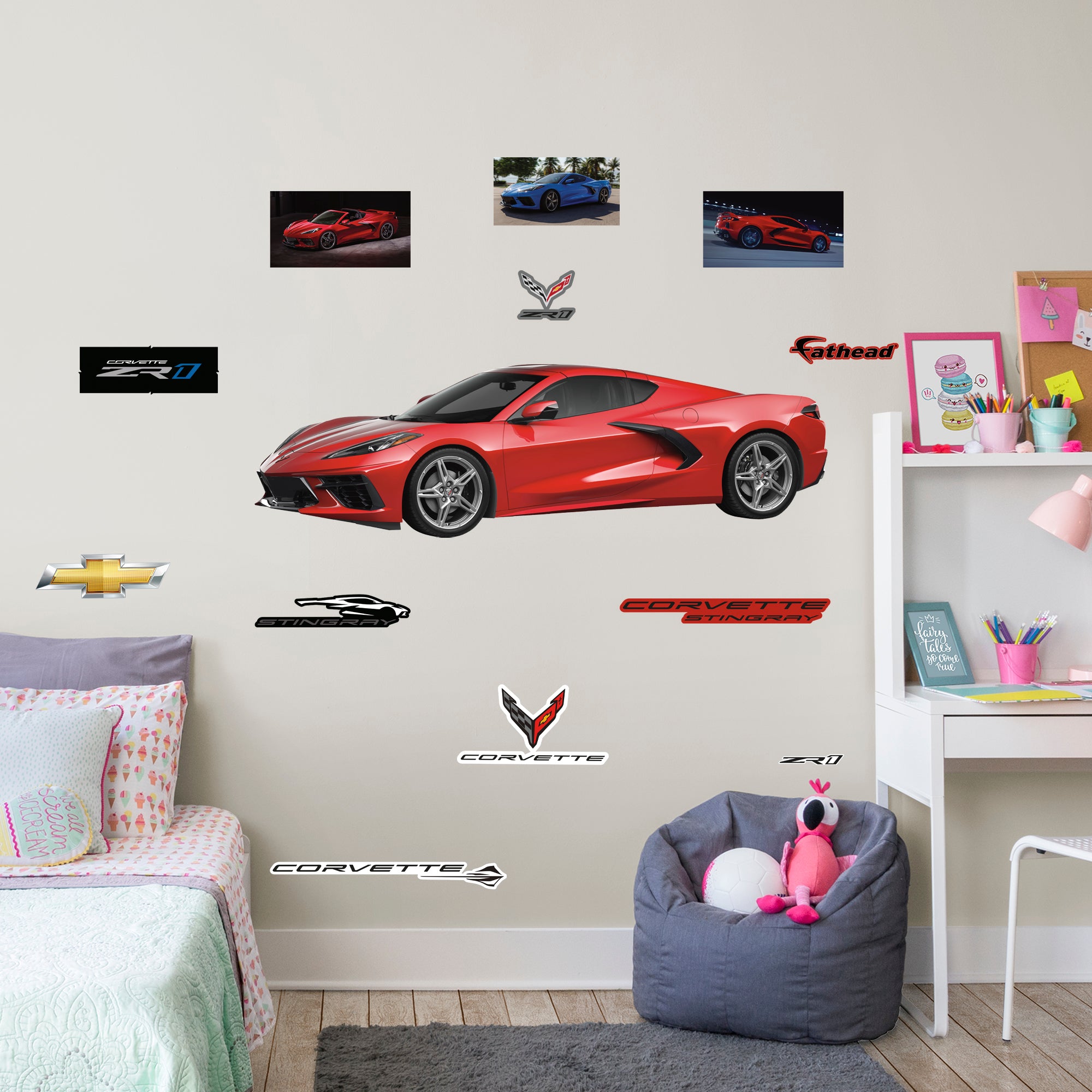 Chevrolet Corvette Red Stingray: Officially Licensed GM Removable Wall Decal Life-Size + 12 Decals by Fathead | Vinyl