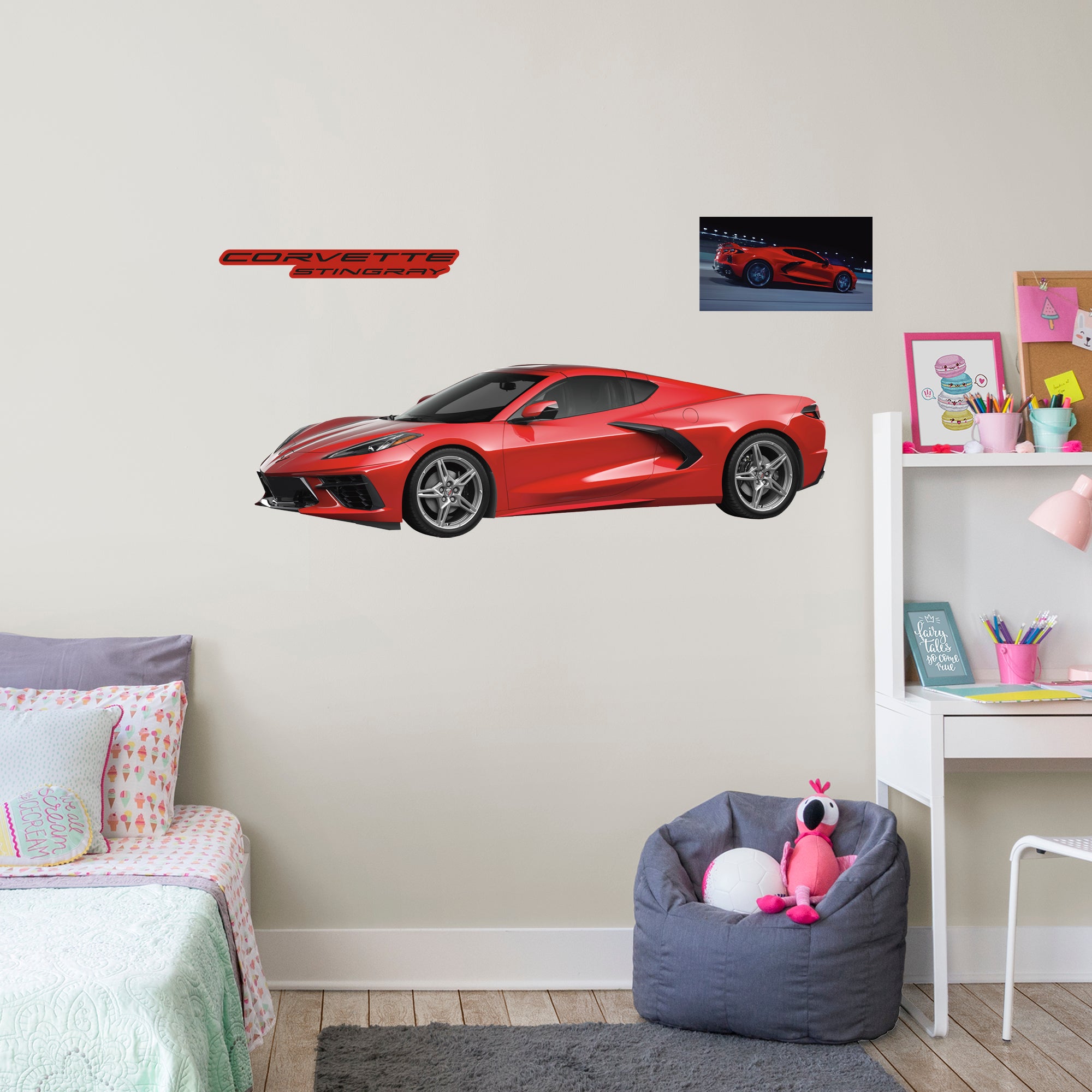 Chevrolet Corvette Red Stingray: Officially Licensed GM Removable Wall Decal Life-Size + 2 Decals by Fathead | Vinyl