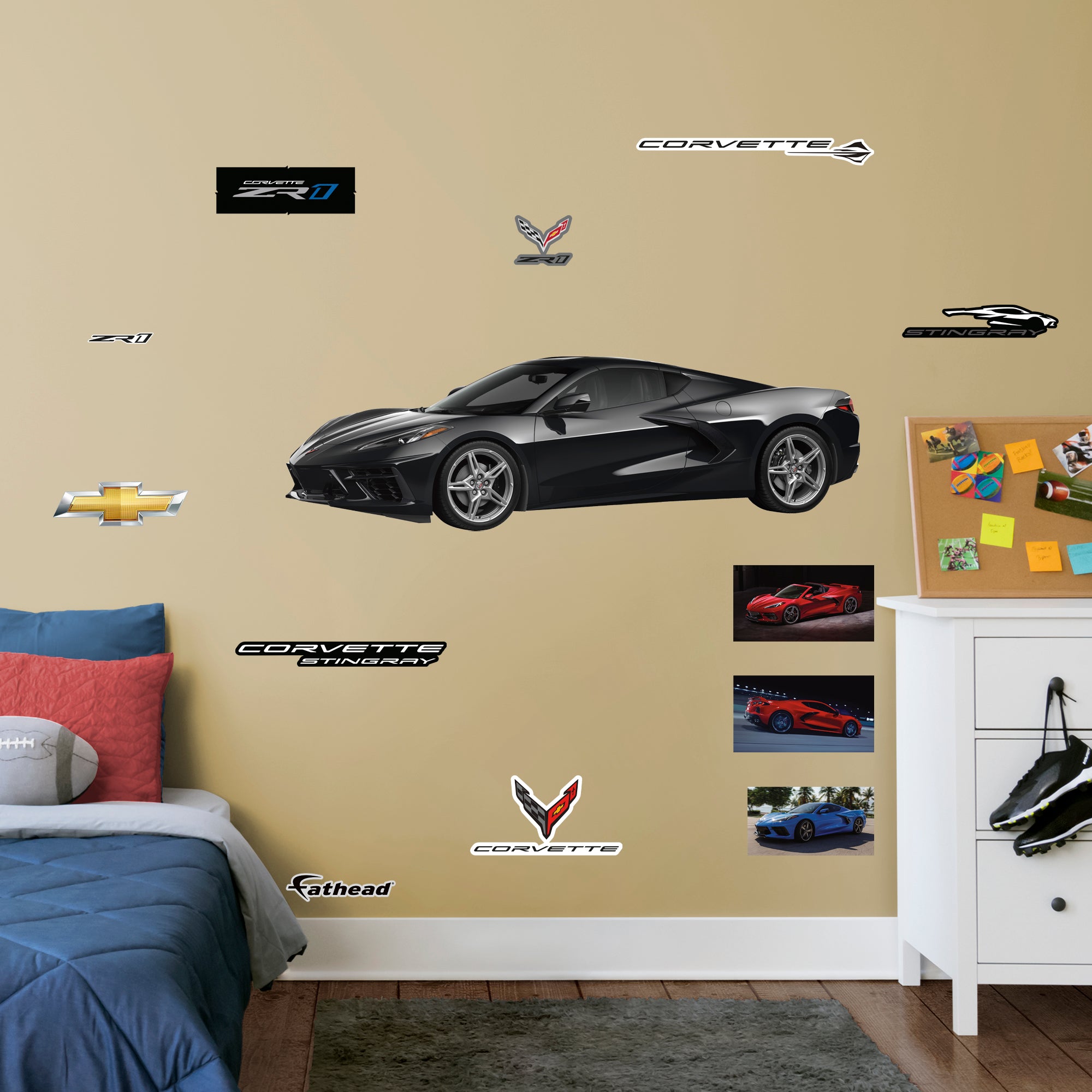 Chevrolet Corvette Black Stingray: Officially Licensed GM Removable Wall Decal Life-Size + 12 Decals by Fathead | Vinyl