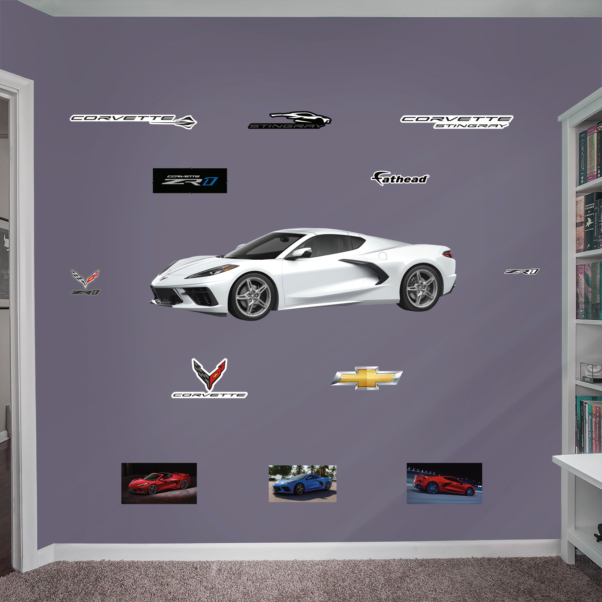 Chevrolet Corvette White Stingray: Officially Licensed GM Removable Wall Decal Life-Size + 12 Decals by Fathead | Vinyl