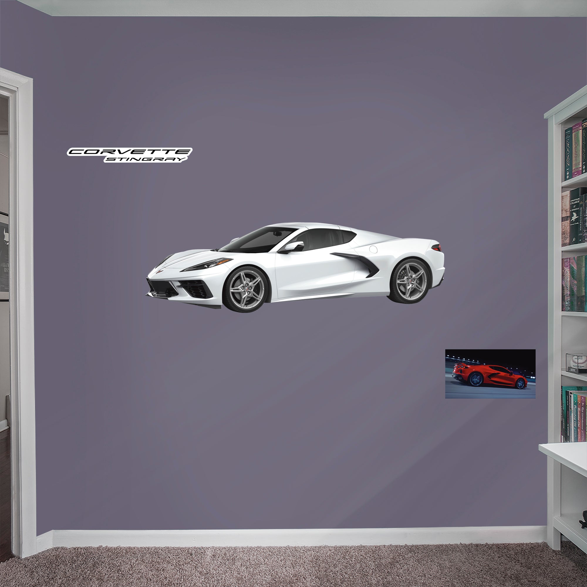 Chevrolet Corvette White Stingray: Officially Licensed GM Removable Wall Decal Life-Size + 2 Decals by Fathead | Vinyl