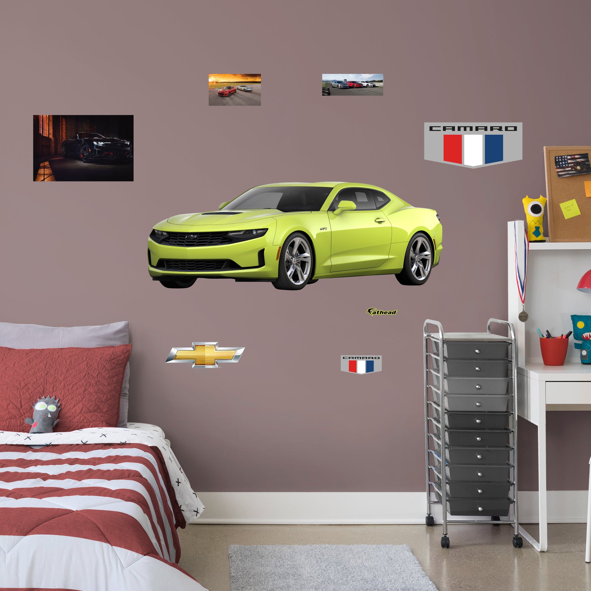 Chevrolet Yellow Camaro: Officially Licensed GM Removable Wall Decal Life-Size + 7 Decals by Fathead | Vinyl