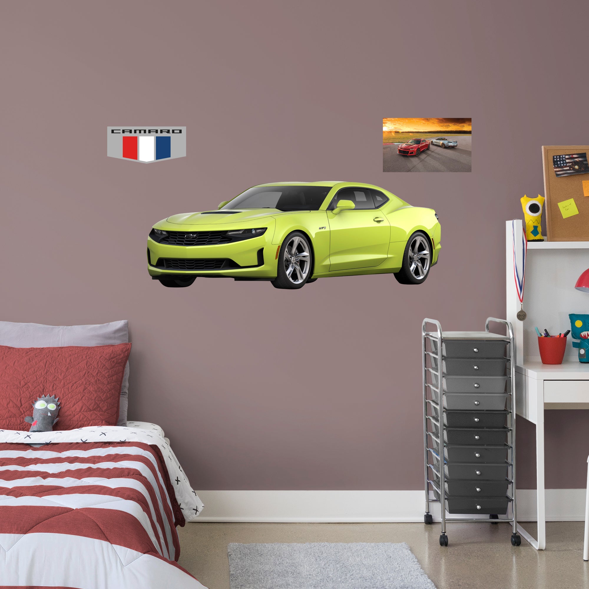 Chevrolet Yellow Camaro: Officially Licensed GM Removable Wall Decal Life-Size + 2 Decals by Fathead | Vinyl