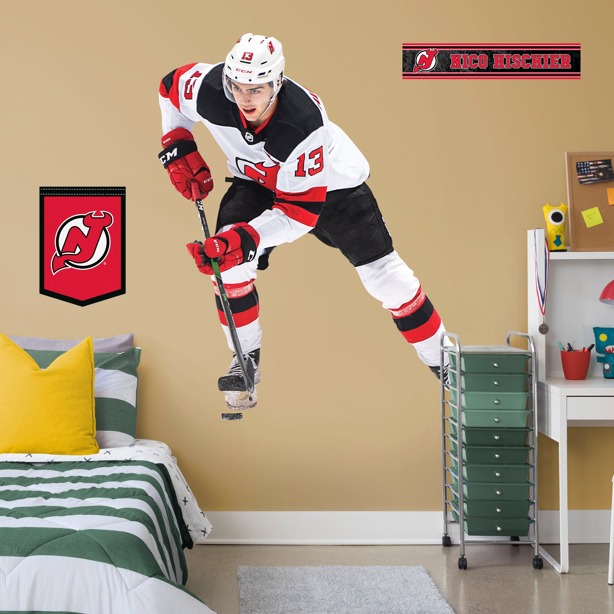 Nico Hischier for New Jersey Devils: RealBig Officially Licensed NHL Removable Wall Decal Life-Size Athlete + 2 Decals (59"W x 6