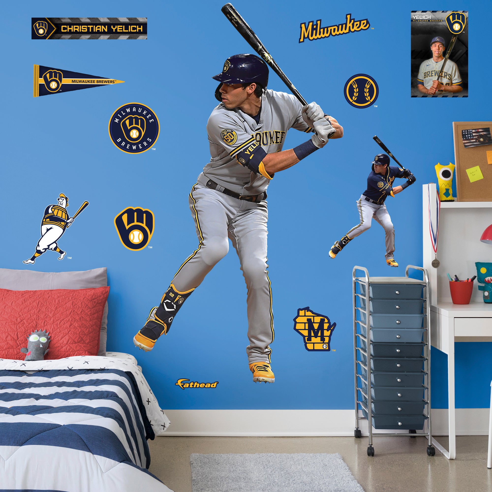 Christian Yelich for Milwaukee Brewers: RealBig Officially Licensed MLB Removable Wall Decal Life-Size Athlete + 11 Decals (41.5