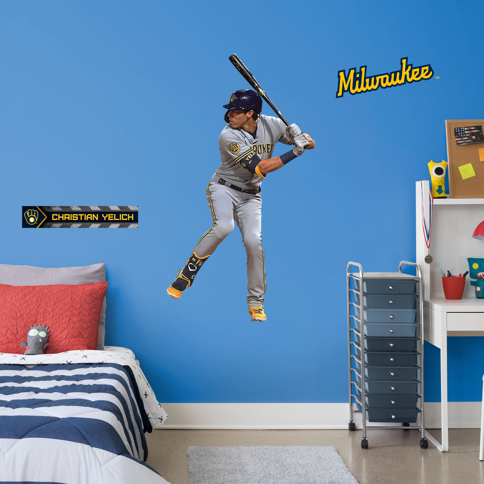 Christian Yelich for Milwaukee Brewers: RealBig Officially Licensed MLB Removable Wall Decal Giant Athlete + 2 Decals (27"W x 54