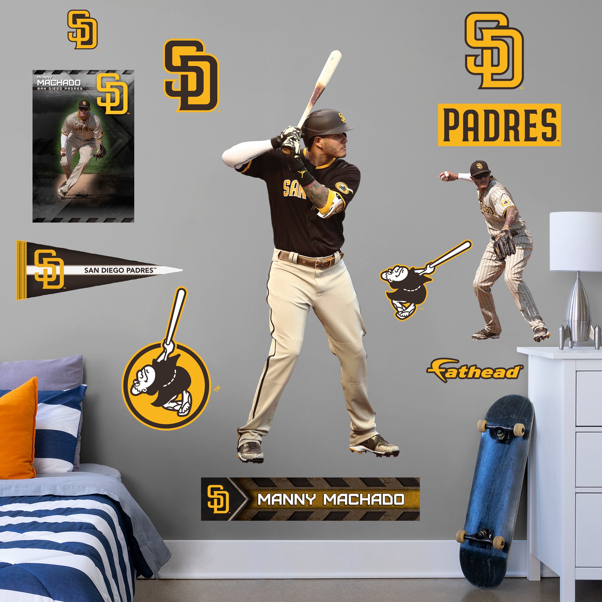 Manny Machado for San Diego Padres: RealBig Officially Licensed MLB Removable Wall Decal Life-Size Athlete + 11 Decals by Fathea