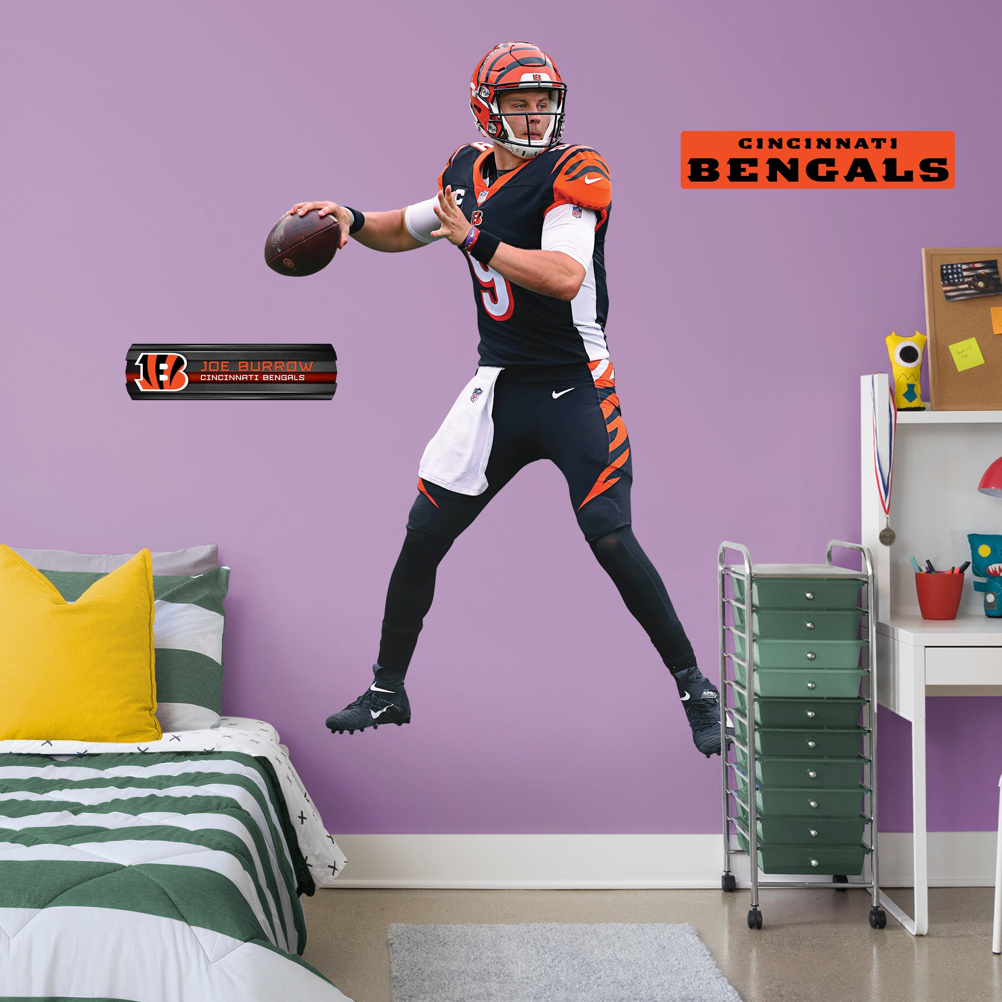 Joe Burrow: RealBig Officially Licensed NFL Removable Wall Decal Life-Size Athlete + 2 Decals by Fathead | Vinyl