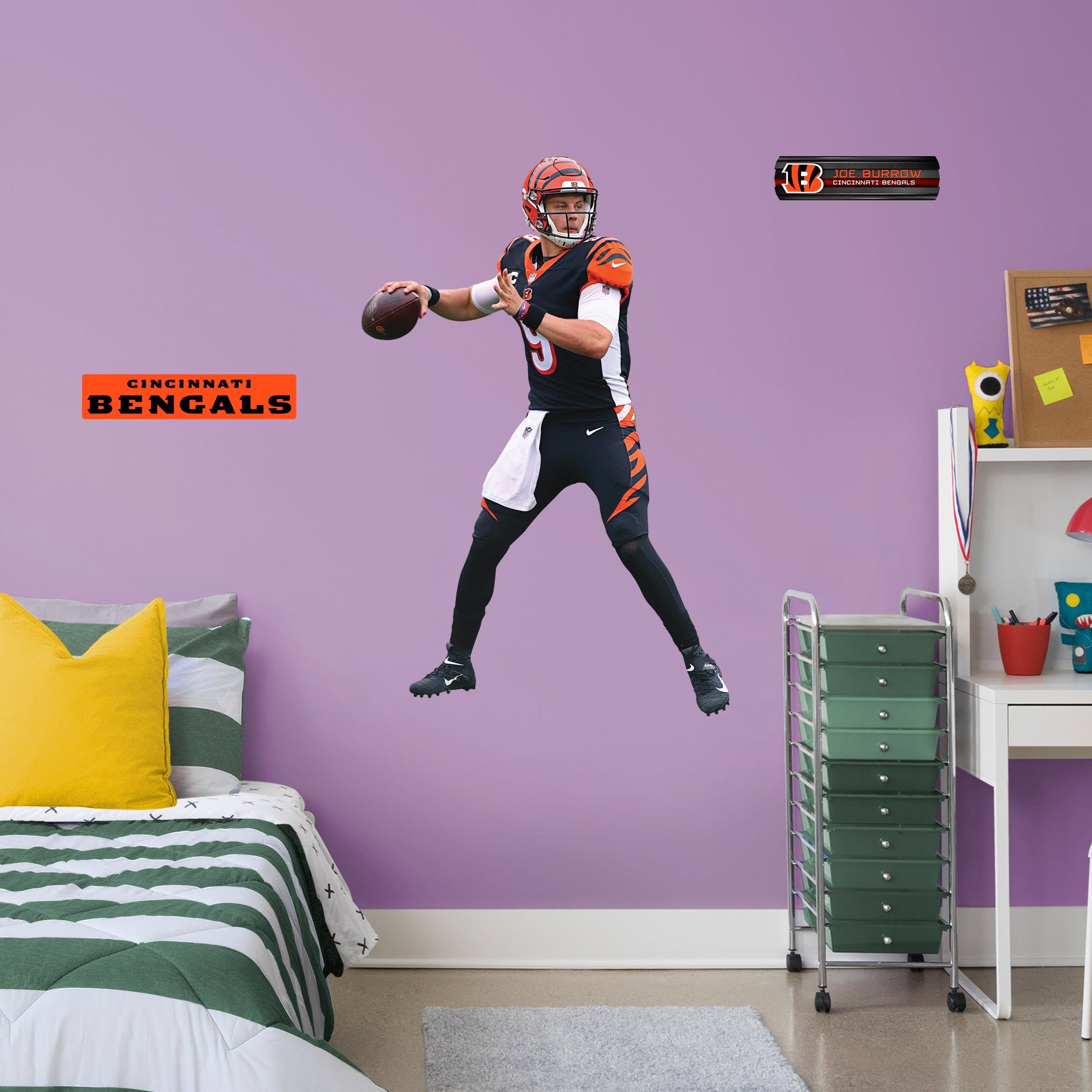 Joe Burrow: RealBig Officially Licensed NFL Removable Wall Decal Giant Athlete + 2 Decals by Fathead | Vinyl