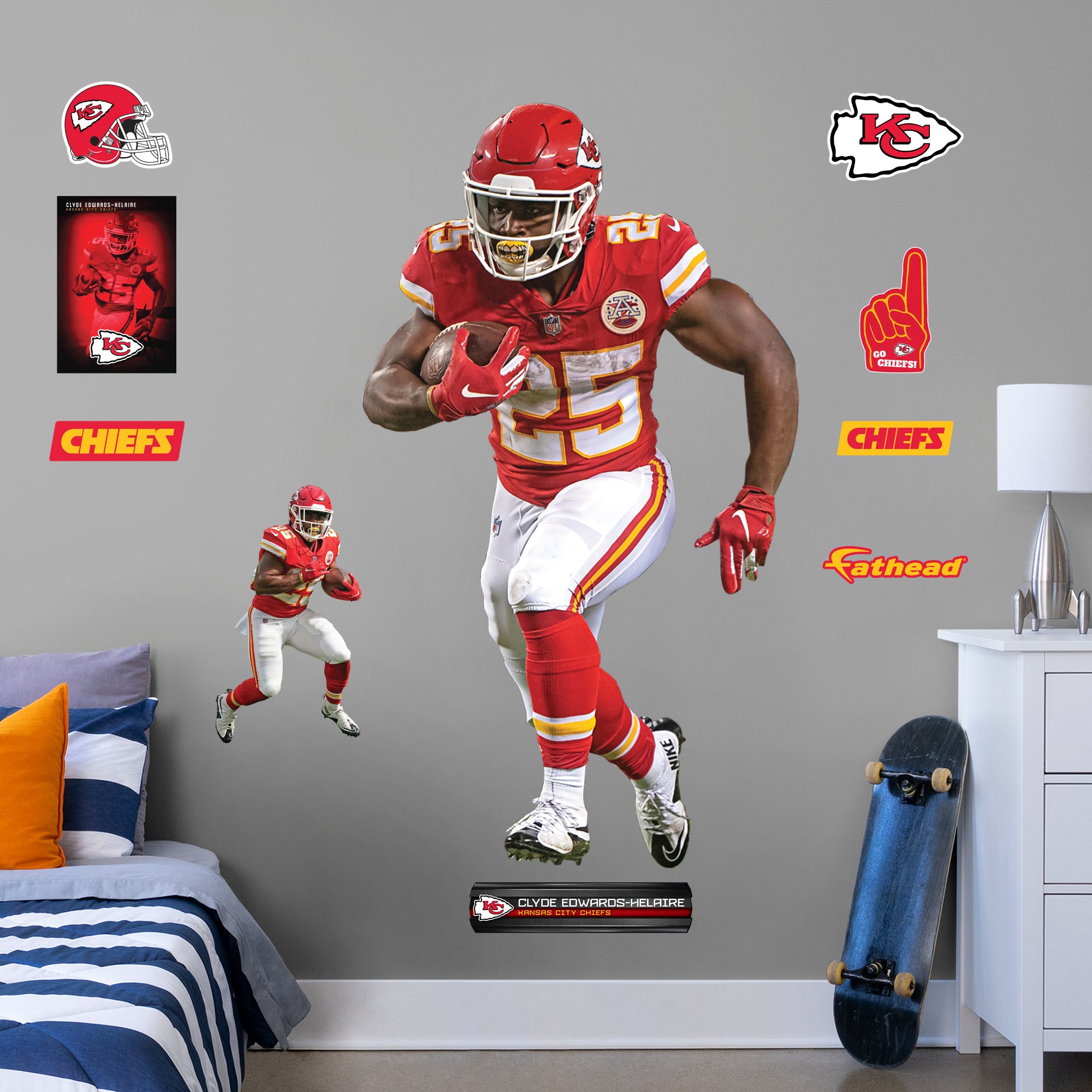 Clyde Edwards-Helaire: RealBig Officially Licensed NFL Removable Wall Decal Life-Size Athlete + 8 Decals by Fathead | Vinyl