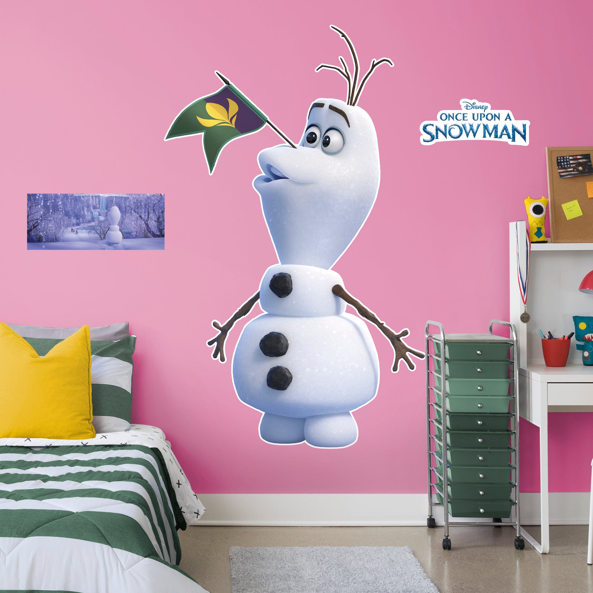Olaf: Flag - Once Upon A Snowman - Officially Licensed Disney Removable Wall Decal Life-Size Character + 2 Decals by Fathead | V