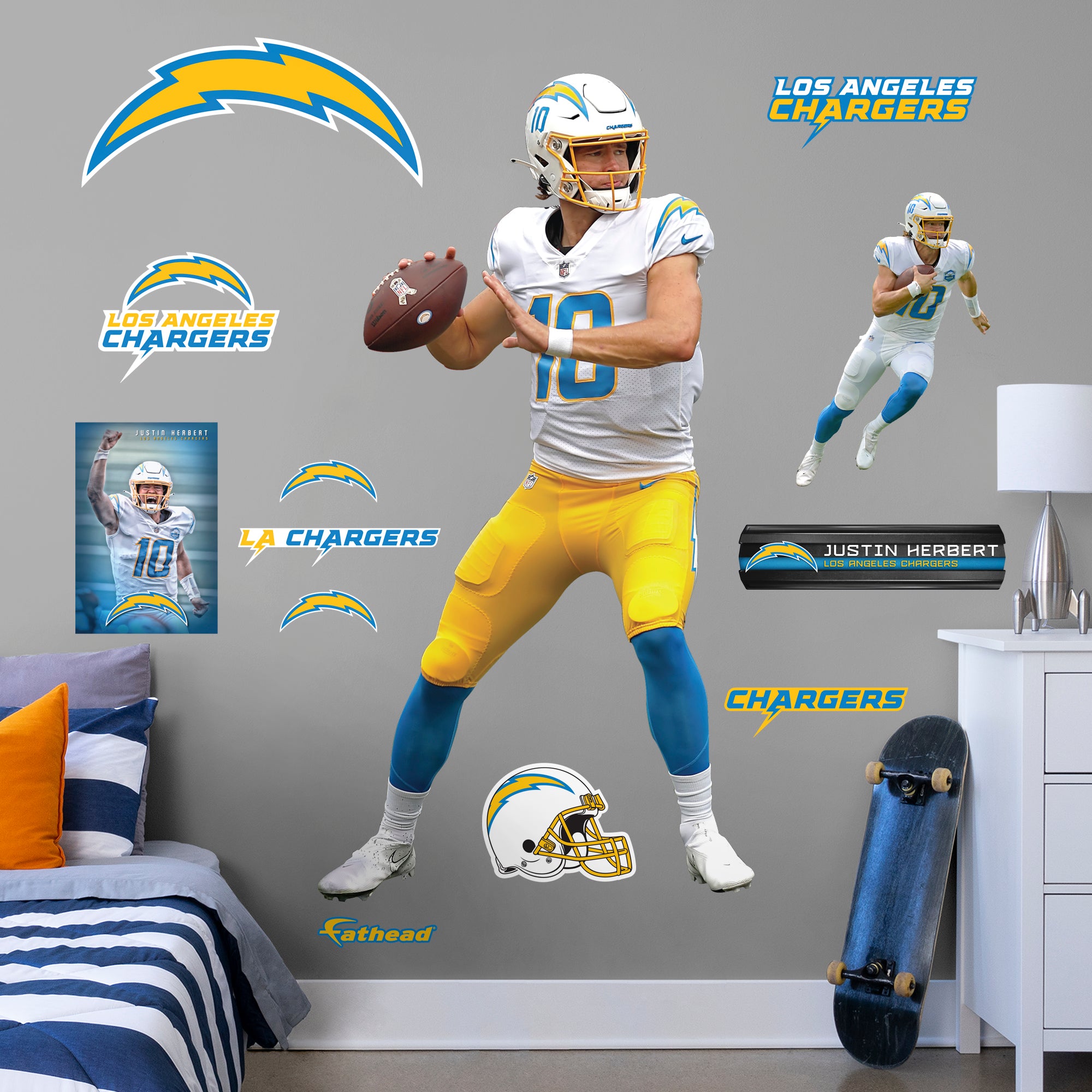 Justin Herbert for Los Angeles Chargers: RealBig Officially Licensed NFL Removable Wall Decal Life-Size Athlete + 11 Decals by F