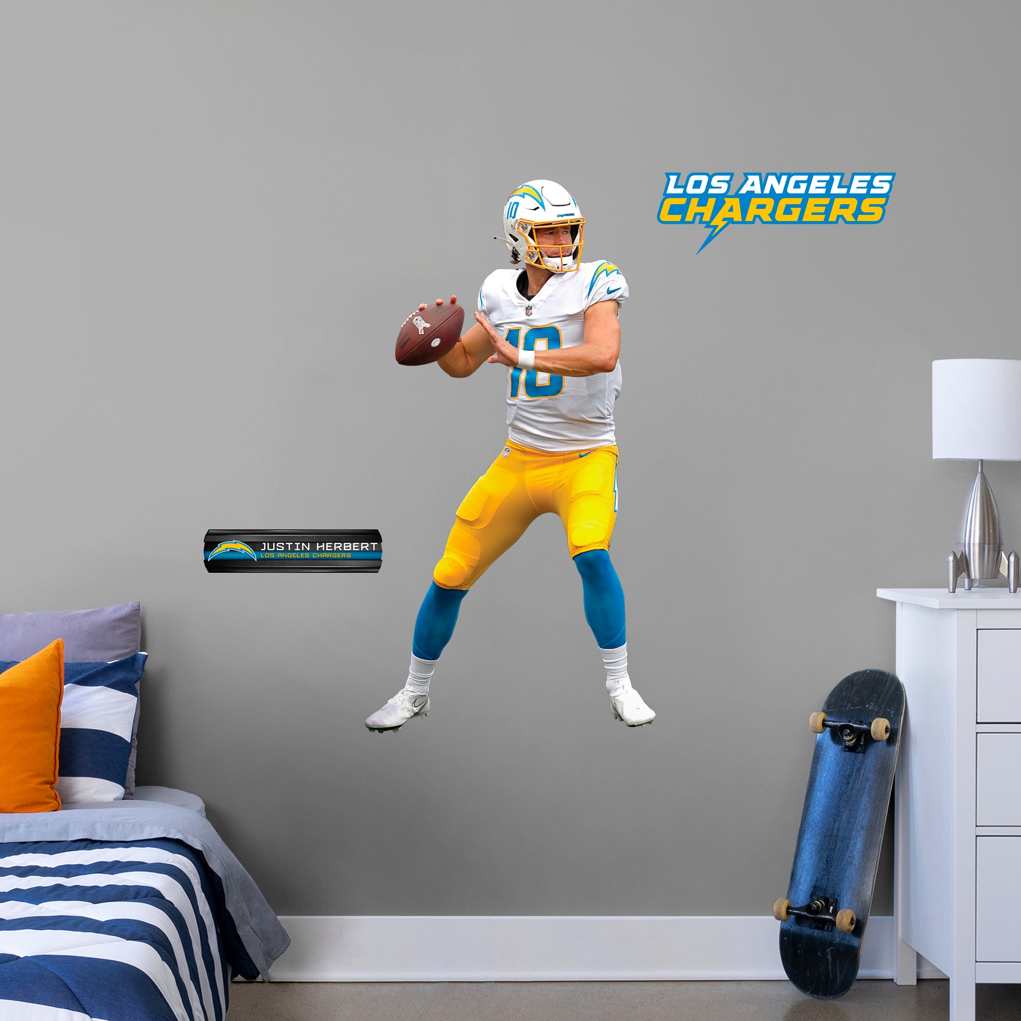 Justin Herbert for Los Angeles Chargers: RealBig Officially Licensed NFL Removable Wall Decal Giant Athlete + 2 Decals by Fathea