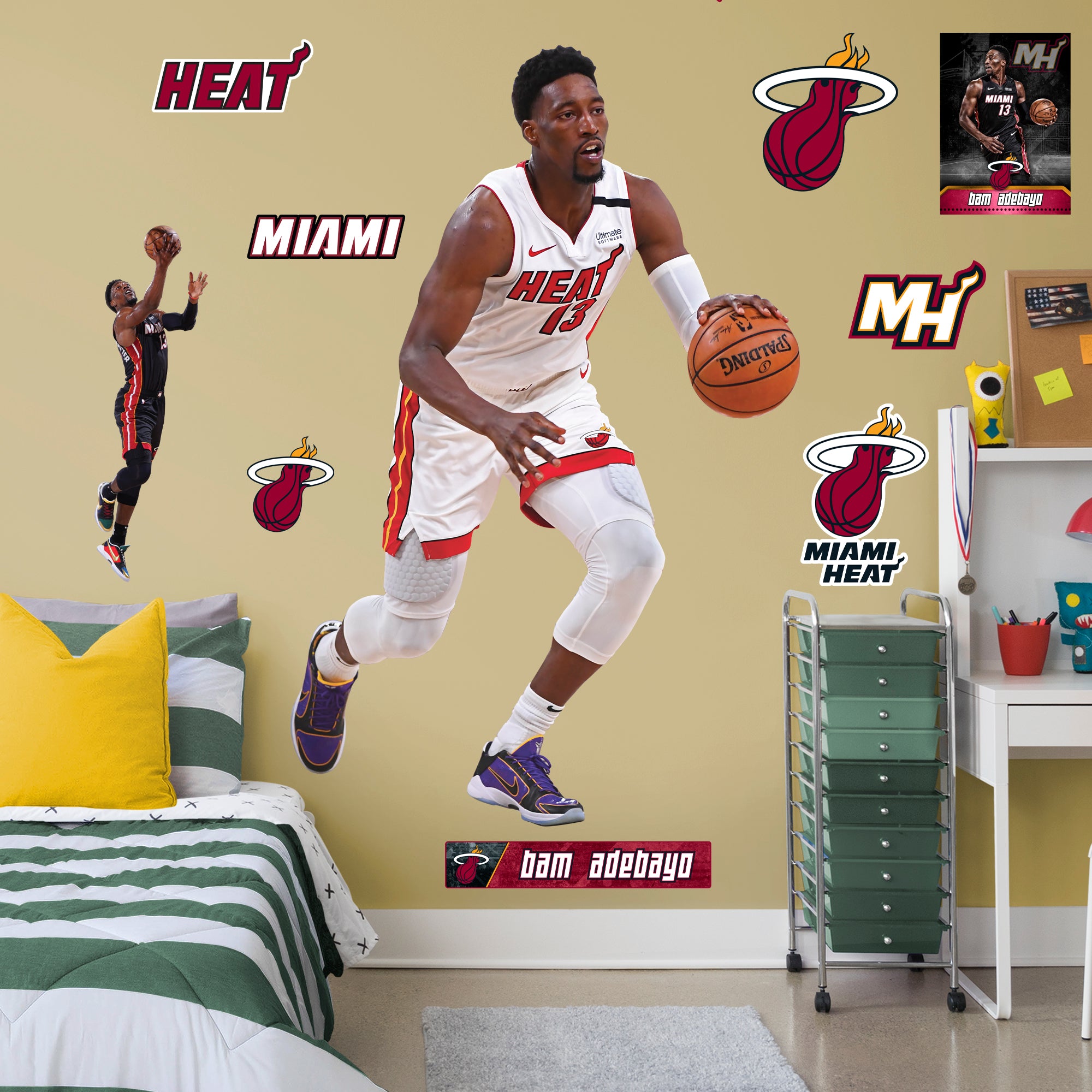 Bam Adebayo for Miami Heat - Officially Licensed NBA Removable Wall Decal Life-Size Athlete + 10 Decals by Fathead | Vinyl