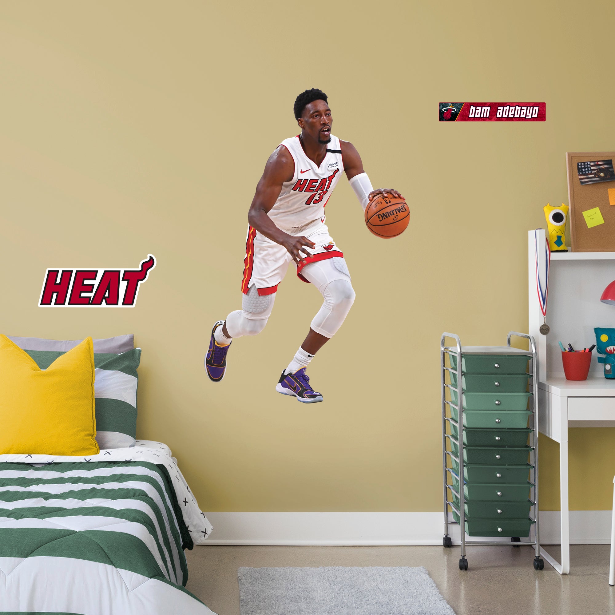 Bam Adebayo for Miami Heat - Officially Licensed NBA Removable Wall Decal Giant Athlete + 2 Decals by Fathead | Vinyl