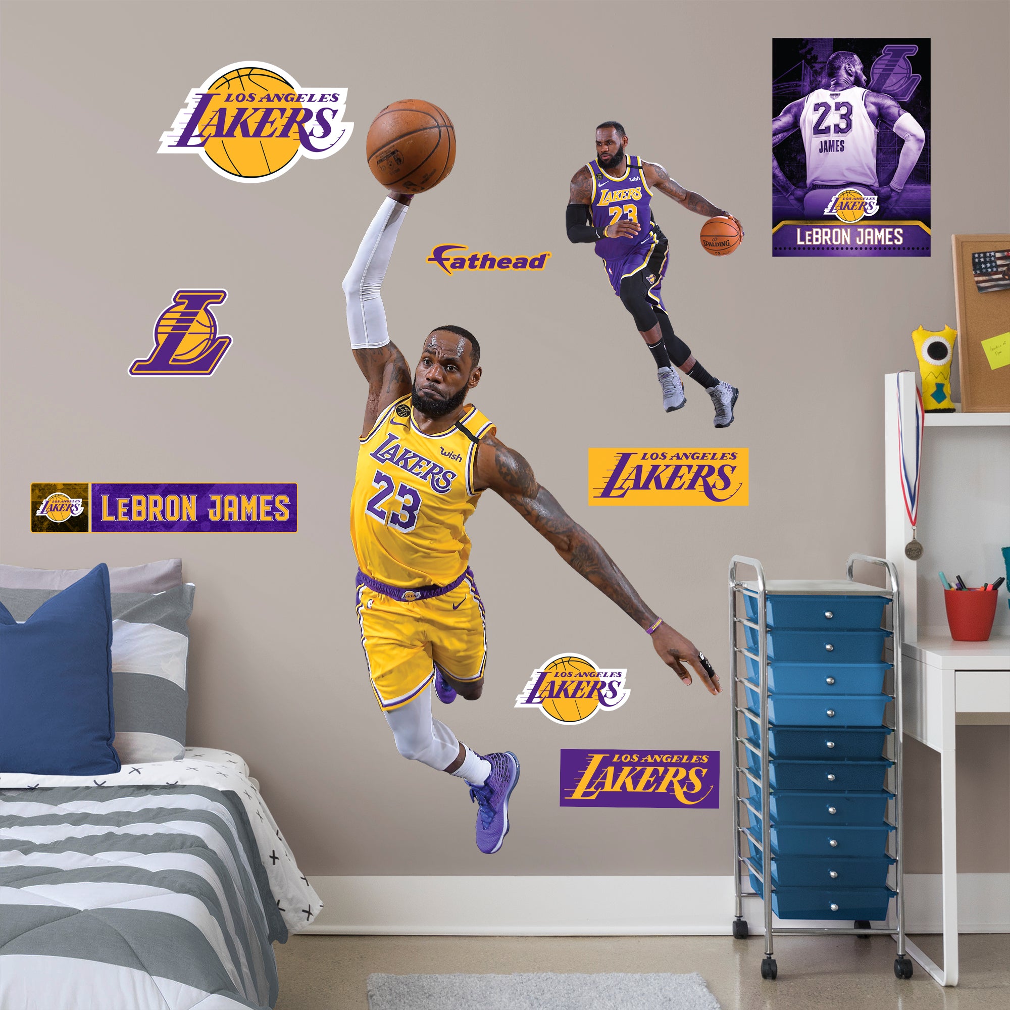 LeBron James for Los Angeles Lakers: Dunk - Officially Licensed NBA Removable Wall Decal Life-Size Athlete + 9 Decals by Fathead