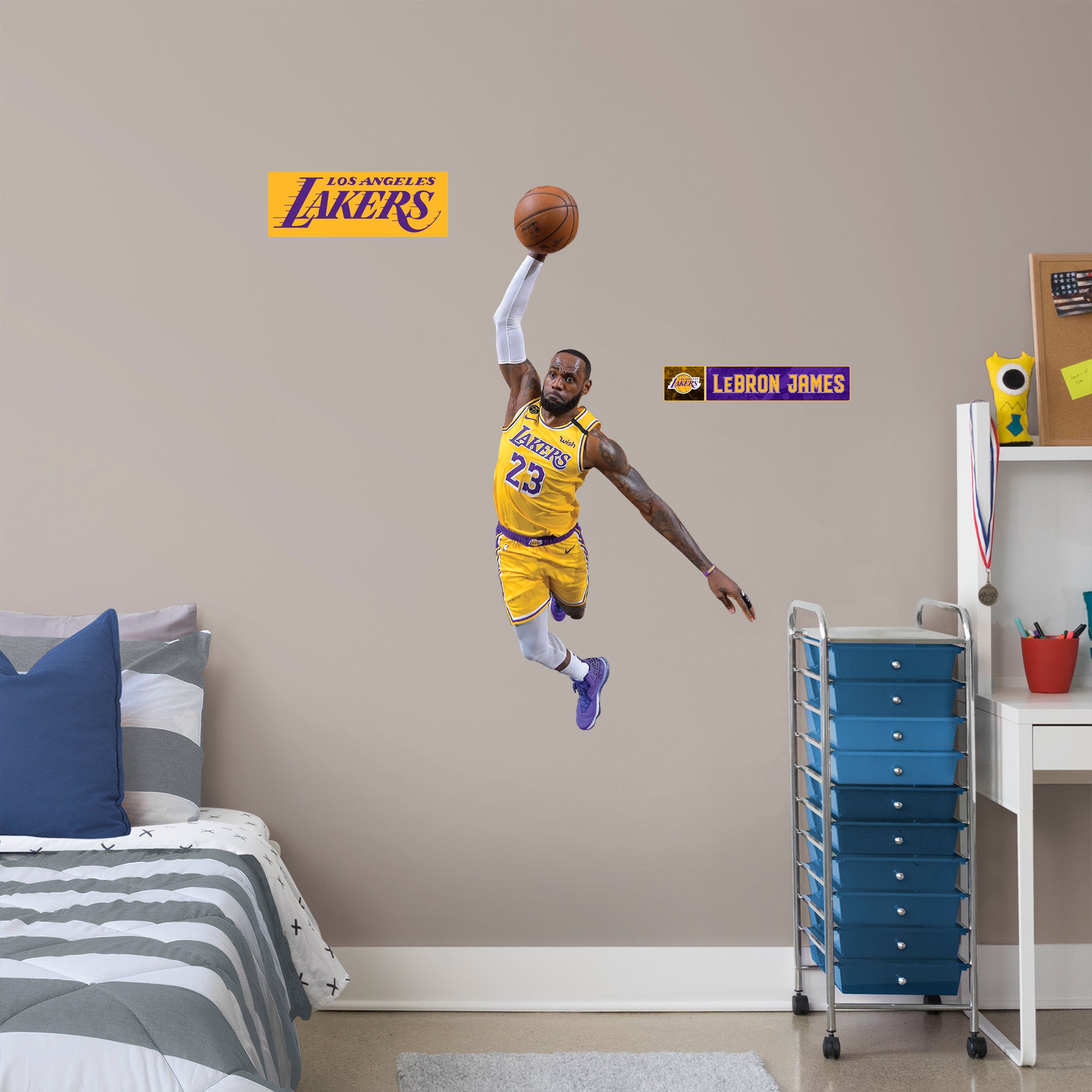 LeBron James for Los Angeles Lakers: Dunk - Officially Licensed NBA Removable Wall Decal Giant Athlete + 2 Decals by Fathead | V
