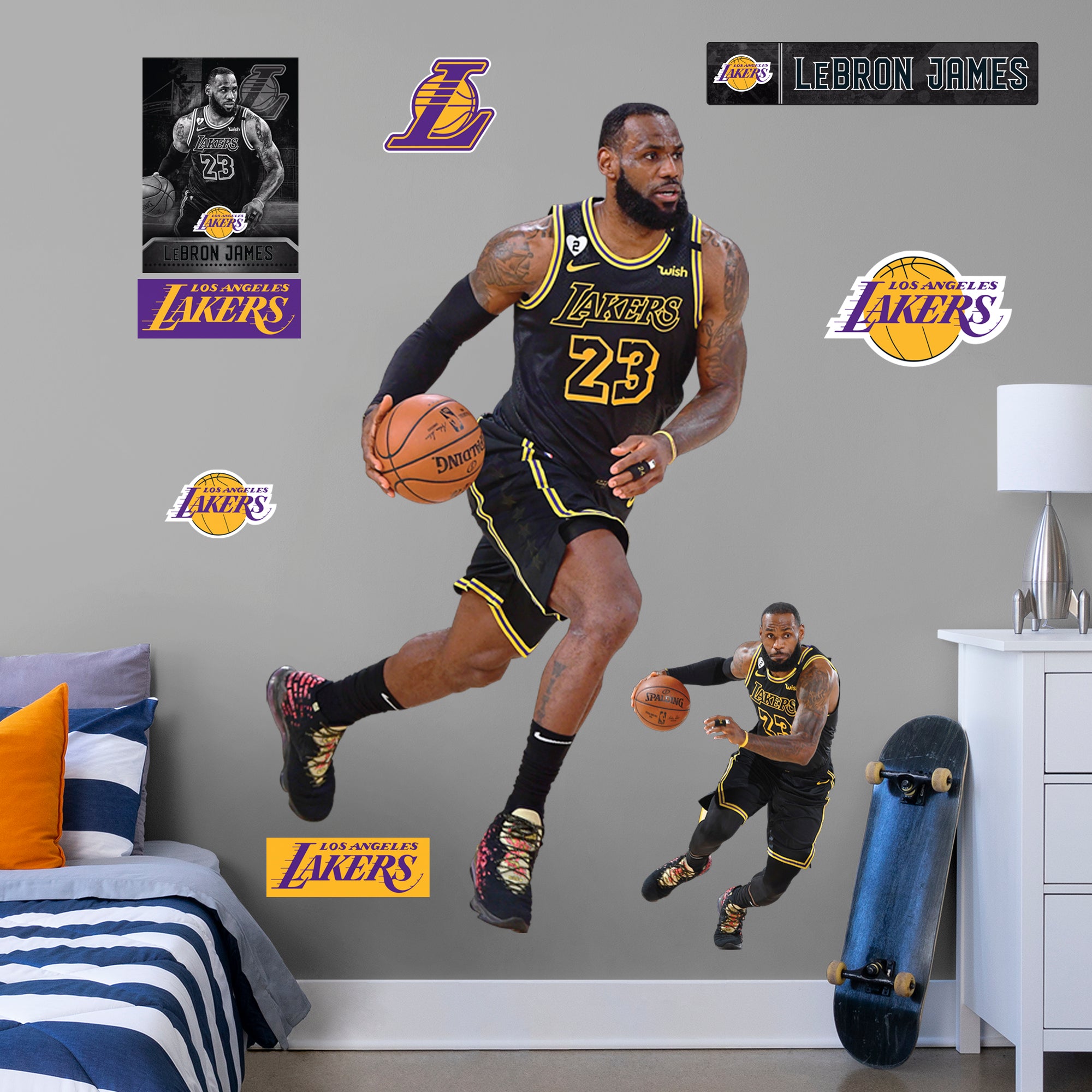 LeBron James for Los Angeles Lakers: Black Jersey - Officially Licensed NBA Removable Wall Decal Life-Size Athlete + 8 Decals (4