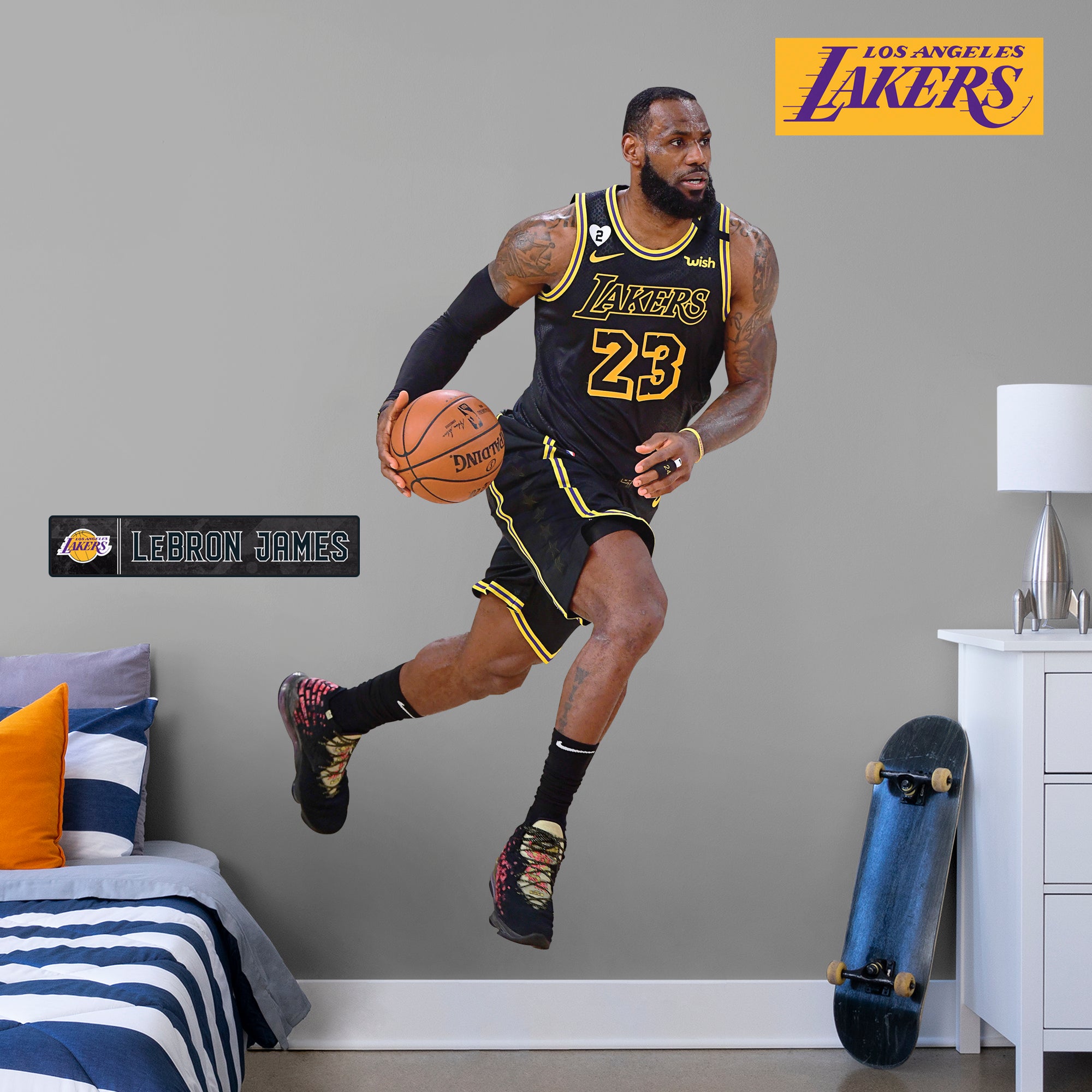 LeBron James for Los Angeles Lakers: Black Jersey - Officially Licensed NBA Removable Wall Decal Life-Size Athlete + 2 Decals (4