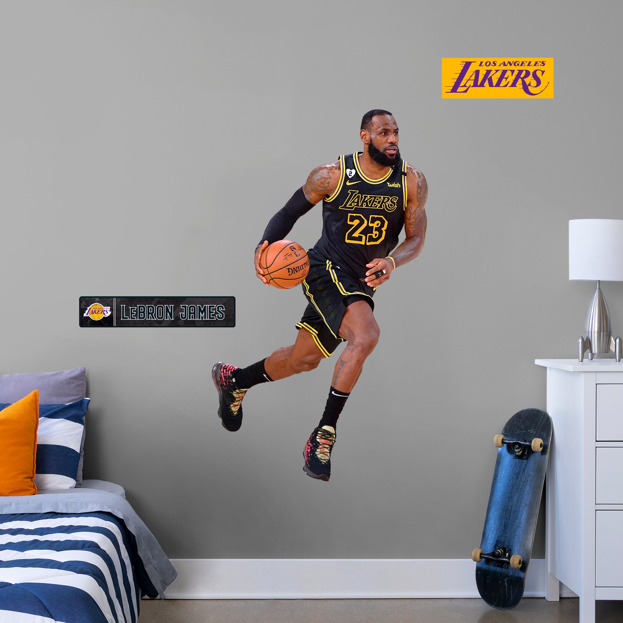 LeBron James for Los Angeles Lakers: Black Jersey - Officially Licensed NBA Removable Wall Decal Giant Athlete + 2 Decals (29"W